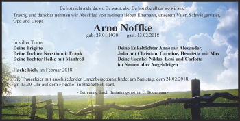 Traueranzeige von Arno Noffke von Thüringer Allgemeine