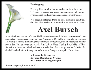 Traueranzeige von Axel Bursch von Thüringer Allgemeine