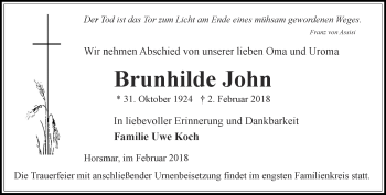 Traueranzeige von Brunhilde John von Thüringer Allgemeine, Thüringische Landeszeitung