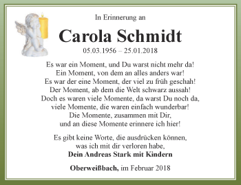 Traueranzeige von Carola Schmidt von Ostthüringer Zeitung