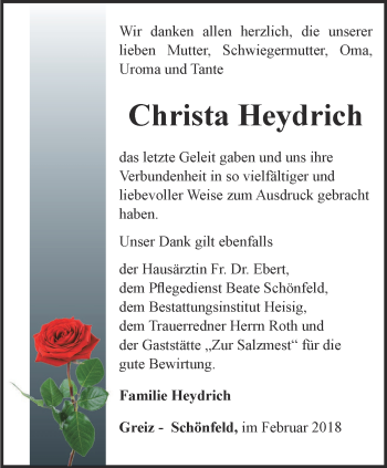 Traueranzeige von Christa Heydrich