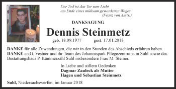 Traueranzeige von Dennis Steinmetz von Thüringer Allgemeine