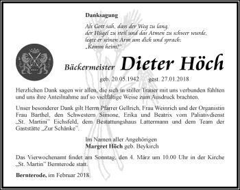 Traueranzeige von Dieter Höch von Thüringer Allgemeine