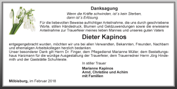 Traueranzeige von Dieter Kapinos von Thüringer Allgemeine, Thüringische Landeszeitung