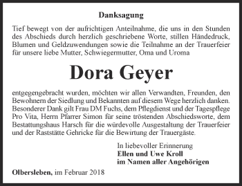 Traueranzeige von Dora Geyer von Thüringer Allgemeine