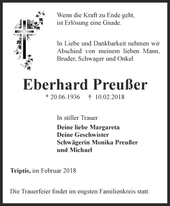 Traueranzeige von Eberhard Preußer