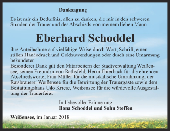 Traueranzeige von Eberhard Schoddel von Thüringer Allgemeine