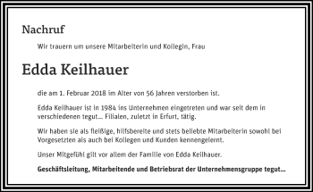 Traueranzeige von Edda Keilhauer von Thüringer Allgemeine, Thüringische Landeszeitung