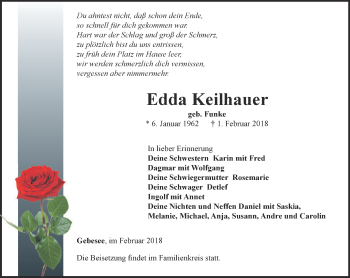 Traueranzeige von Edda Keilhauer von Thüringer Allgemeine, Thüringische Landeszeitung