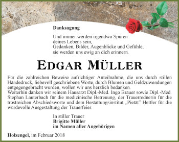 Traueranzeige von Edgar Müller von Thüringer Allgemeine