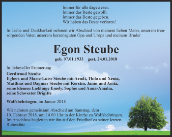 Traueranzeige von Egon Steube von Thüringer Allgemeine, Thüringische Landeszeitung