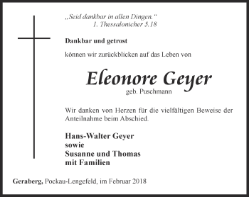 Traueranzeige von Eleonore Geyer von Thüringer Allgemeine