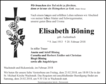 Traueranzeige von Elisabeth Böning von Thüringer Allgemeine