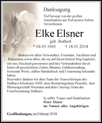 Traueranzeige von Elke Elsner von Thüringer Allgemeine