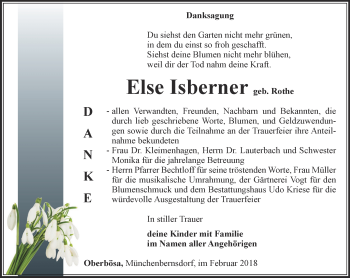 Traueranzeige von Else Isberner von Thüringer Allgemeine