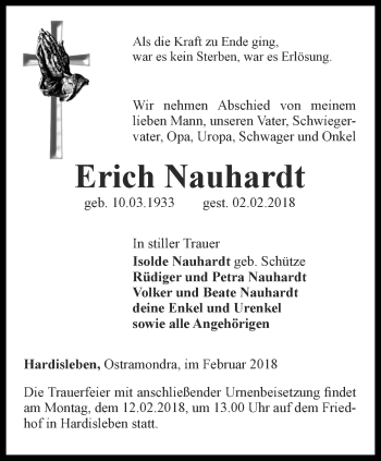 Traueranzeige von Erich Neuhardt von Thüringer Allgemeine