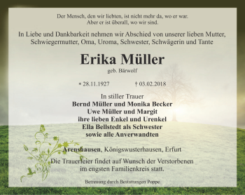 Traueranzeige von Erika Müller von Thüringer Allgemeine