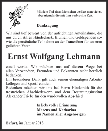 Traueranzeige von Ernst Wolfgang Lehmann