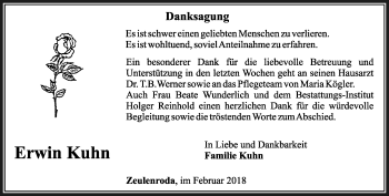 Traueranzeige von Erwin Kuhn von Ostthüringer Zeitung