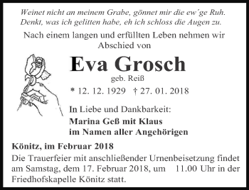 Traueranzeige von Eva Grosch von Ostthüringer Zeitung