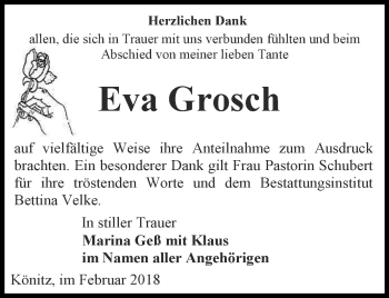 Traueranzeige von Eva Grosch von Ostthüringer Zeitung