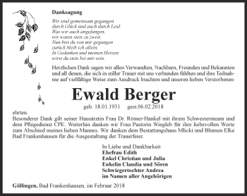 Traueranzeige von Ewald Berger von Thüringer Allgemeine