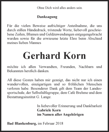 Traueranzeige von Gerhard Korn von Ostthüringer Zeitung