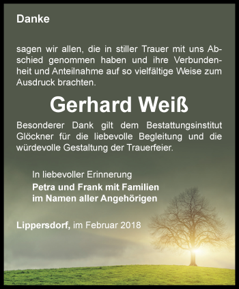 Traueranzeige von Gerhard Weiß von Ostthüringer Zeitung