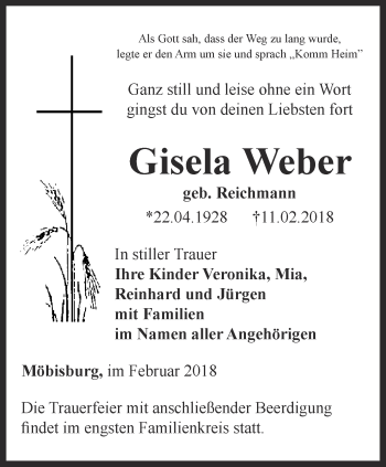 Traueranzeige von Gisela Weber von Thüringer Allgemeine, Thüringische Landeszeitung