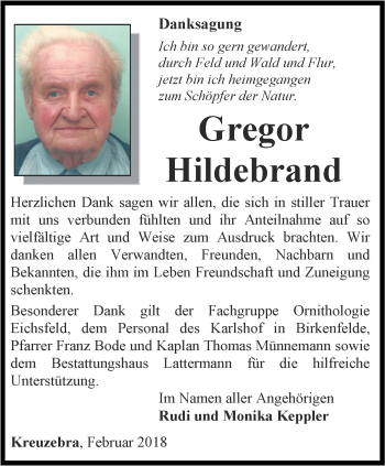 Traueranzeige von Gregor Hildebrand von Thüringer Allgemeine