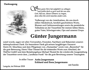 Traueranzeige von Günter Jungermann von Thüringer Allgemeine, Thüringische Landeszeitung