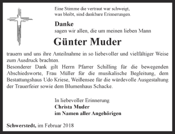 Traueranzeige von Günter Muder von Thüringer Allgemeine