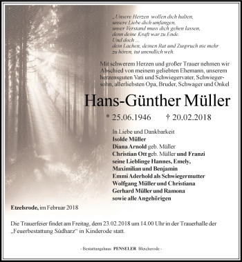 Traueranzeige von Hans-Günther Müller von Thüringer Allgemeine