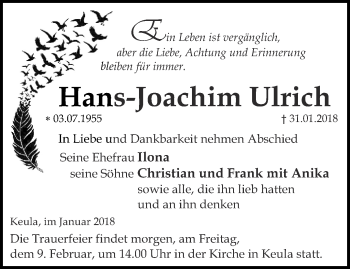 Traueranzeige von Hans-Joachim Ulrich von Thüringer Allgemeine