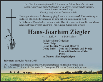 Traueranzeige von Hans-Joachim Ziegler von Thüringer Allgemeine, Thüringische Landeszeitung