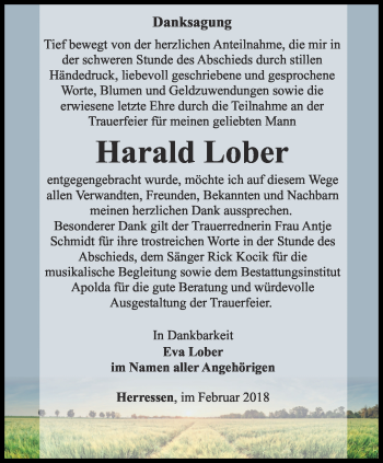 Traueranzeige von Harald Lober von Thüringer Allgemeine, Thüringische Landeszeitung