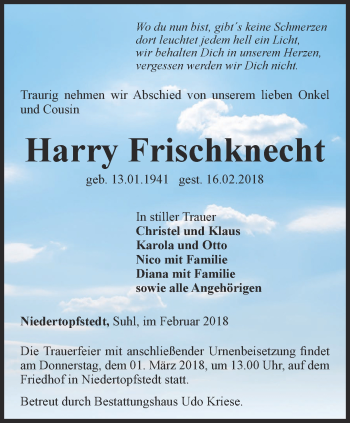 Traueranzeige von Harry Frischknecht von Thüringer Allgemeine