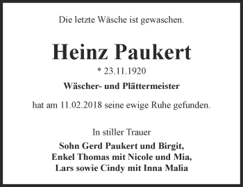 Traueranzeige von Heinz Paukert von Thüringer Allgemeine, Thüringische Landeszeitung