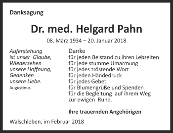 Traueranzeige von Helgard Pahn von Thüringer Allgemeine, Thüringische Landeszeitung