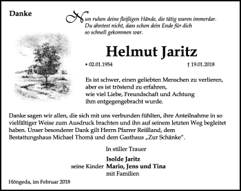Traueranzeige von Helmut Jaritz von Thüringer Allgemeine, Thüringische Landeszeitung