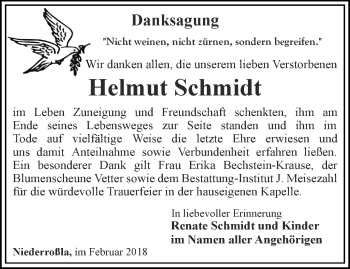 Traueranzeige von Helmut Schmidt von Thüringer Allgemeine, Thüringische Landeszeitung