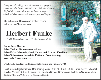 Traueranzeige von Herbert Funke von Thüringer Allgemeine, Thüringische Landeszeitung