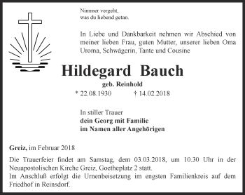 Traueranzeige von Hildegard Bauch