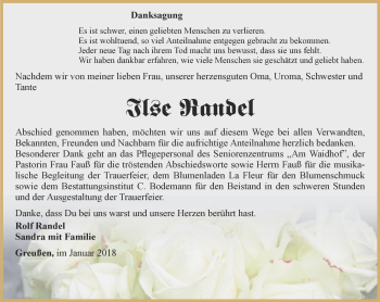 Traueranzeige von Ilse Randel von Thüringer Allgemeine