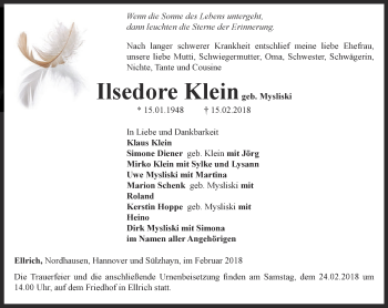 Traueranzeige von Ilsedore Klein von Thüringer Allgemeine