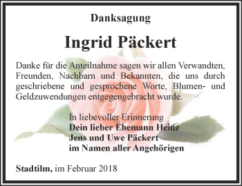 Traueranzeige von Ingrid Päckert von Thüringer Allgemeine