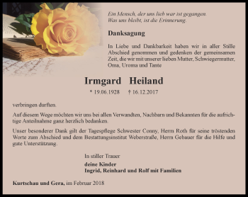 Traueranzeige von Irmgard Heiland