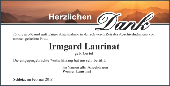 Traueranzeige von Irmgard Laurinat von Ostthüringer Zeitung