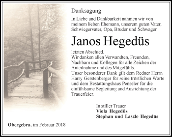 Traueranzeige von Janos Hegedüs von Thüringer Allgemeine