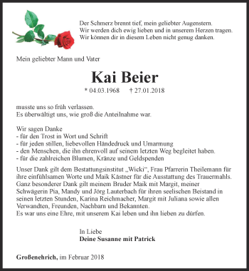 Traueranzeige von Kai Beier von Thüringer Allgemeine